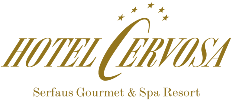 Logo in goldener Schrift vom Hotel Cervosa in Serfaus